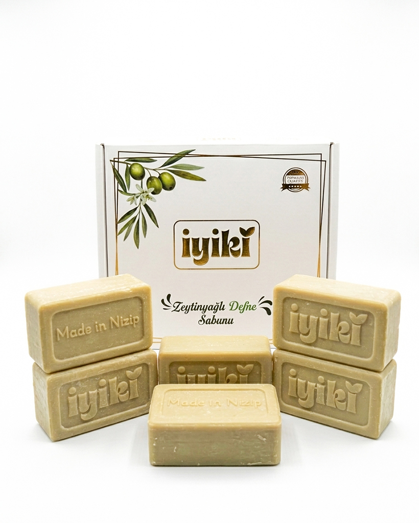 iyiki Doğal Zeytinyağlı Defne Sabunu 6 Adet – Saç ve Cilt Bakımı İçin Katı Sabun
